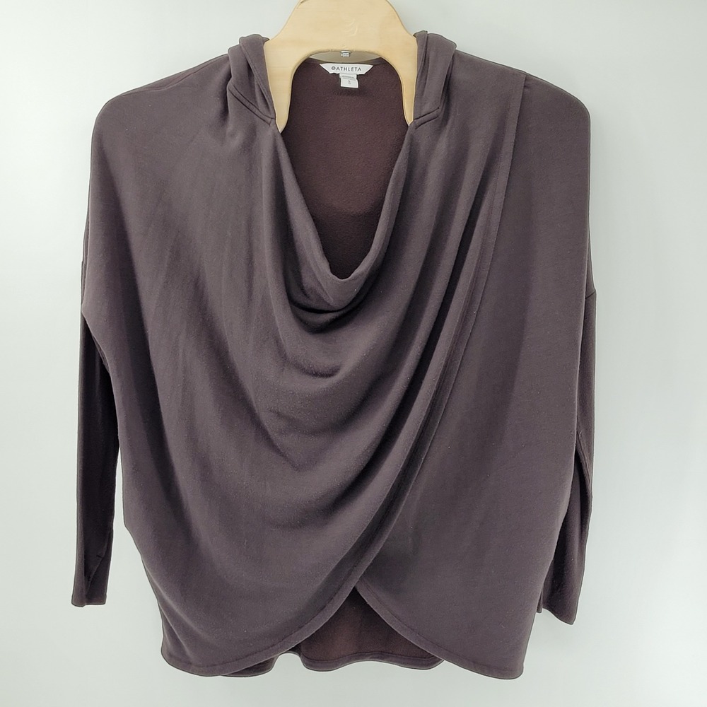 Athleta Purana Wrap Sweatshirt Womens Large Purple Cowl Neck Hooded‎ Pullover